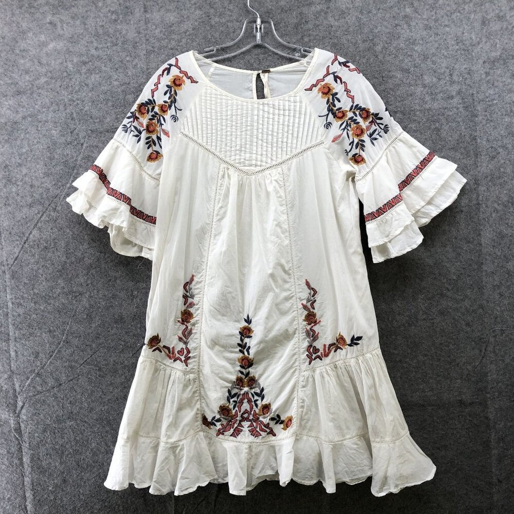 Free People Cream Floral Embroidered Mini Dress
